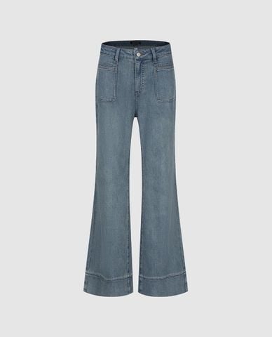  URBAN REVIVO - Quần jeans nữ ống loe wash bạc 