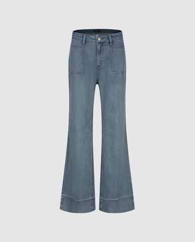  URBAN REVIVO - Quần jeans nữ ống loe wash bạc 