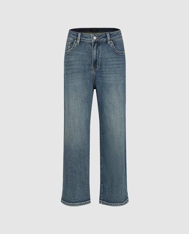 URBAN REVIVO - Quần jeans nữ ống đứng wash bạc 