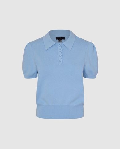  URBAN REVIVO - Áo dệt kim nữ cổ bẻ tay phồng 