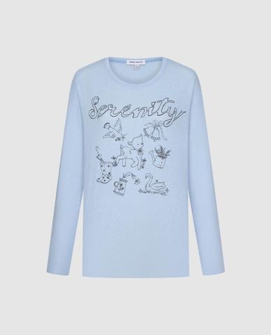  URBAN REVIVO - Áo thun nữ cổ tròn tay dài in họa tiết 