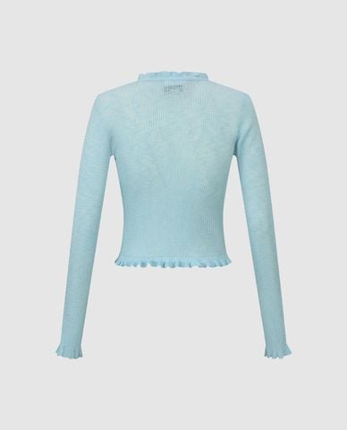  URBAN REVIVO - Áo khoác dệt kim nữ viền bèo thêu họa tiết 