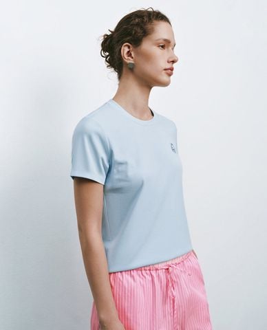  URBAN REVIVO - Áo thun nữ cổ tròn tay ngắn phối họa tiết 