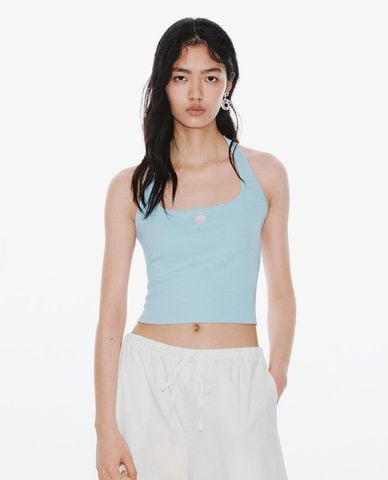  URBAN REVIVO - Áo kiểu nữ cổ yếm phom croptop 