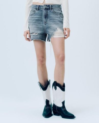  URBAN REVIVO - Quần short jeans nữ rách gối 