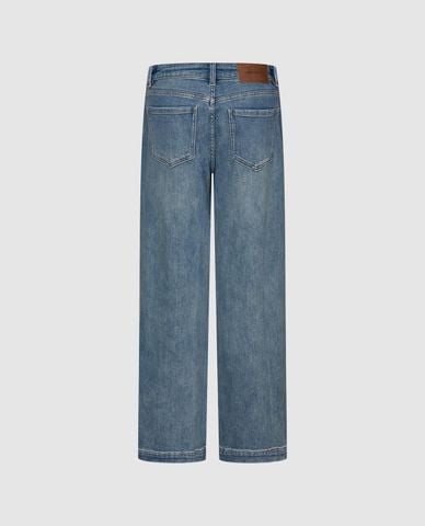  URBAN REVIVO - Quần jeans nữ ống rộng wash bạc 