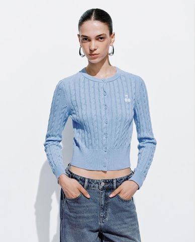  URBAN REVIVO - Áo khoác cardigan nữ dệt thừng thêu cherry 