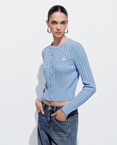  URBAN REVIVO - Áo khoác cardigan nữ dệt thừng thêu cherry 