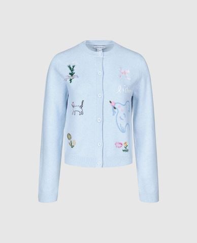  URBAN REVIVO - Áo khoác cardigan nữ tay dài thêu họa tiết 