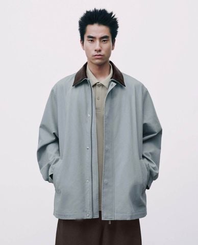 URBAN REVIVO - Áo khoác sơ mi nam phối da phom suông 