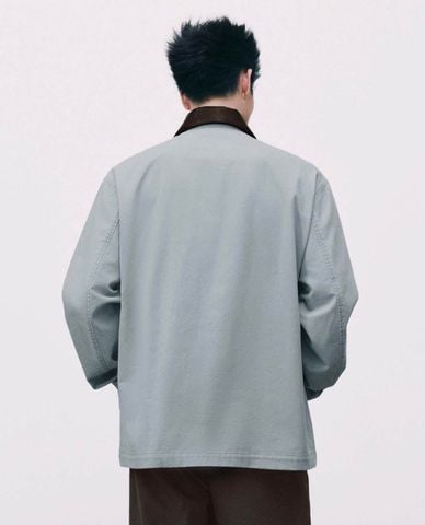  URBAN REVIVO - Áo khoác sơ mi nam phối da phom suông 
