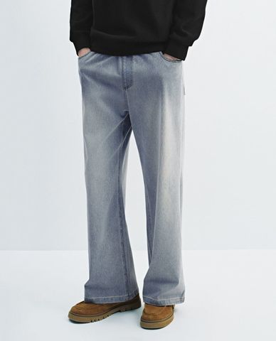  URBAN REVIVO - Quần jeans nam ống rộng lưng thun phối dây rút 