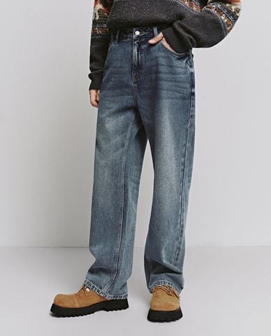  URBAN REVIVO - Quần jeans nam ống đứng wash bạc 