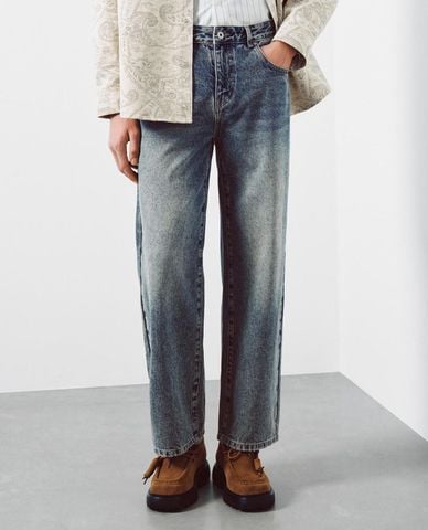  URBAN REVIVO - Quần jeans nam ống đứng wash bạc 