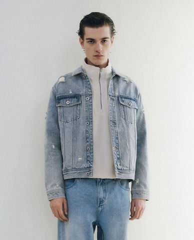  URBAN REVIVO - Áo khoác denim nam tay dài thời trang 
