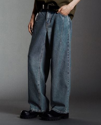  URBAN REVIVO - Quần jeans nam ống rộng tối giản 