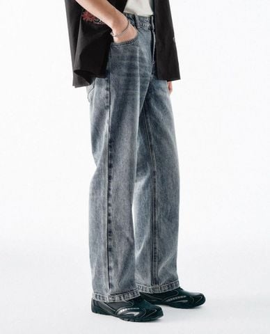  URBAN REVIVO - Quần jeans nam ống đứng wash bạc 
