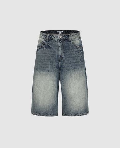  URBAN REVIVO - Quần short jeans nam wash bạc cá tính 