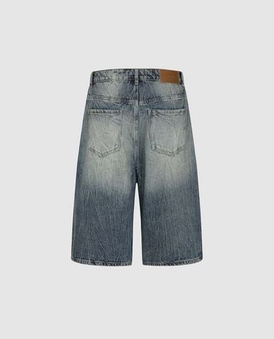  URBAN REVIVO - Quần short jeans nam wash bạc cá tính 