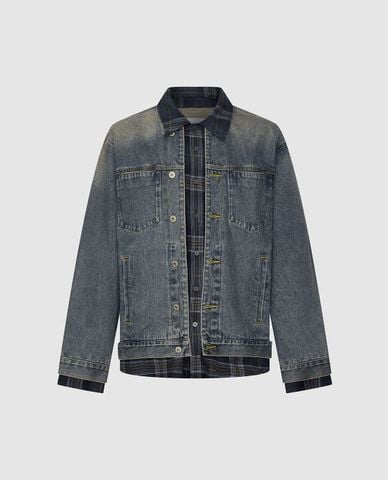  URBAN REVIVO - Áo khoác denim nam tay dài phối túi 