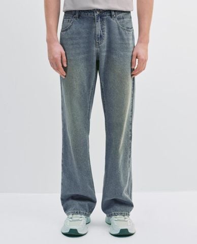  URBAN REVIVO - Quần jeans nam ống rộng wash bạc 