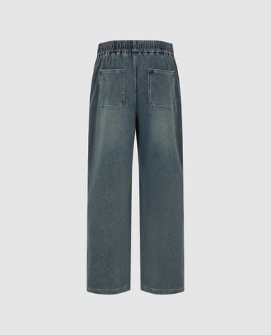  URBAN REVIVO - Quần jeans nam ống rộng lưng thun wash bạc 