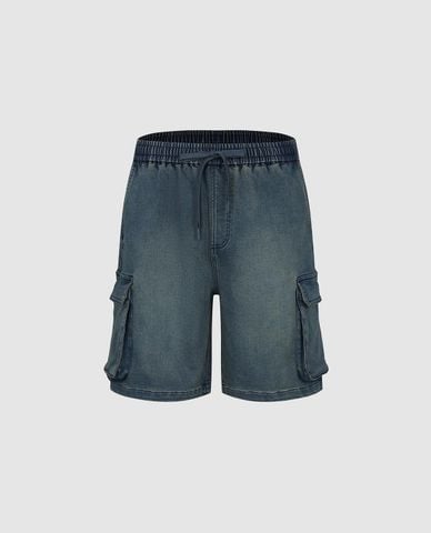  URBAN REVIVO - Quần short jeans nam lưng thun wash bạc 