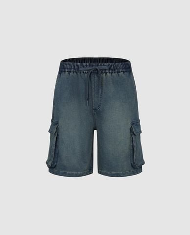  URBAN REVIVO - Quần short jeans nam lưng thun wash bạc 