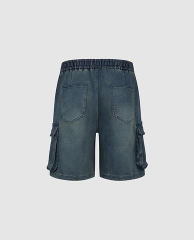  URBAN REVIVO - Quần short jeans nam lưng thun wash bạc 