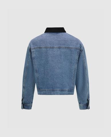  URBAN REVIVO - Áo khoác denim nam cổ bẻ tay dài phối nút 