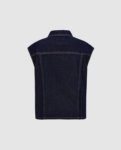 URBAN REVIVO - Áo sát nách nữ denim cổ bẻ phối túi 