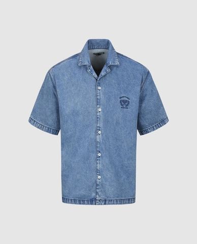  URBAN REVIVO - Áo sơ mi denim nam cổ bẻ tay ngắn 