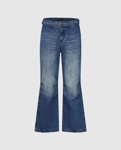  URBAN REVIVO - Quần jeans nam ống loe wash bạc 