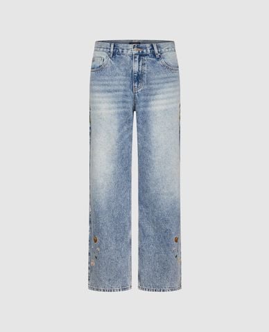  URBAN REVIVO - Quần jeans nam ống rộng phối họa tiết 