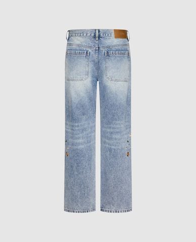  URBAN REVIVO - Quần jeans nam ống rộng phối họa tiết 