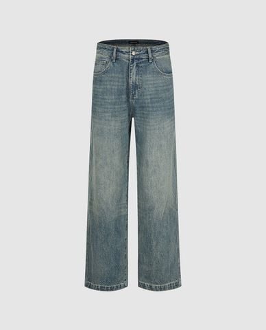  URBAN REVIVO - Quần jeans nam ống rộng wash bạc 