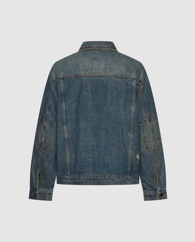  URBAN REVIVO - Áo khoác denim nam cổ bẻ tay dài phối túi 