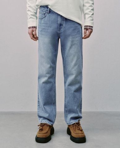  URBAN REVIVO - Quần jeans nam ống đứng wash bạc 