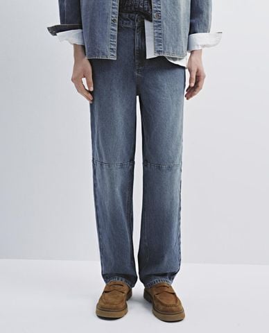  URBAN REVIVO - Quần jeans nam ống rộng wash bạc 