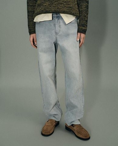  URBAN REVIVO - Quần jeans nam ống đứng wash bạc 