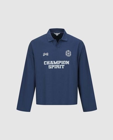  URBAN REVIVO - Áo polo nam cổ bẻ tay dài in chữ 