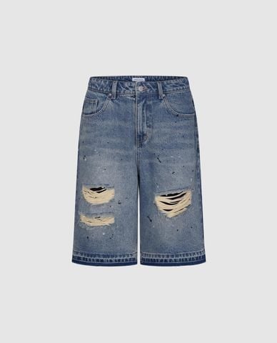  URBAN REVIVO - Quần short jeans nam rách gối wash bạc 