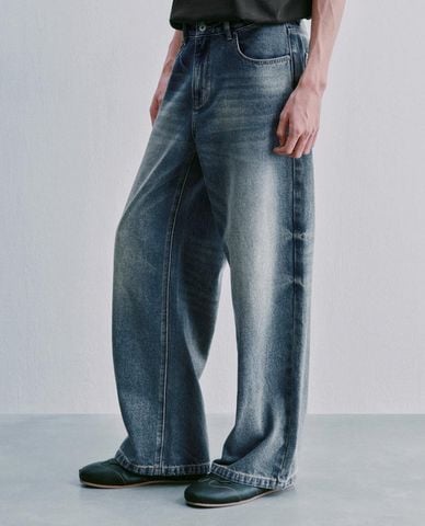  URBAN REVIVO - Quần jeans nam ống rộng wash bạc 