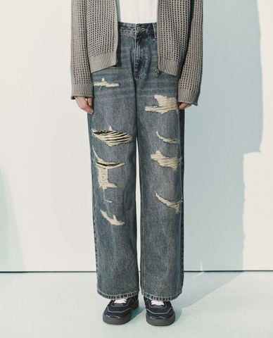  URBAN REVIVO - Quần jeans nam ống đứng wash rách 