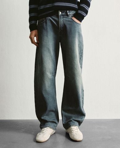  URBAN REVIVO - Quần jeans nam ống rộng wash bạc 