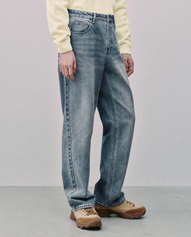  URBAN REVIVO - Quần jeans nam ống đứng wash bạc 