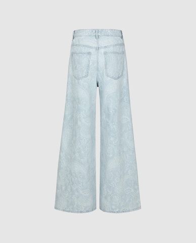  URBAN REVIVO - Quần jeans nữ ống rộng phối họa tiết 