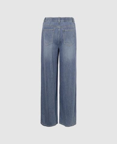  URBAN REVIVO - Quần jeans nữ ống đứng lưng thun 