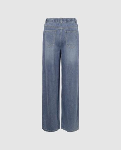  URBAN REVIVO - Quần jeans nữ ống đứng lưng thun 