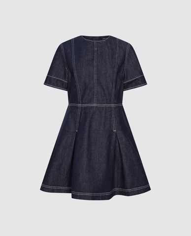  URBAN REVIVO - Đầm denim mini cổ tròn tay ngắn 